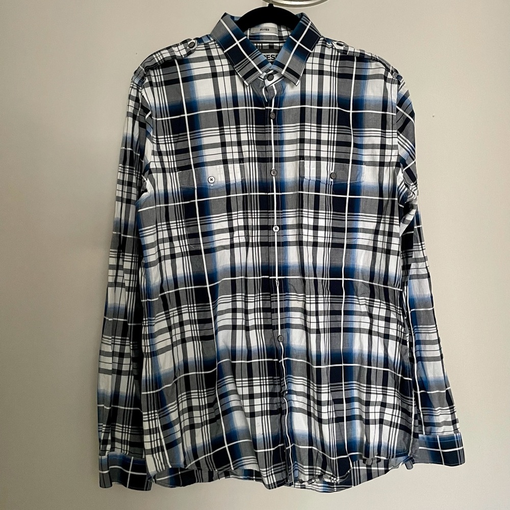 Express Men's Fitted Plaid Button Down